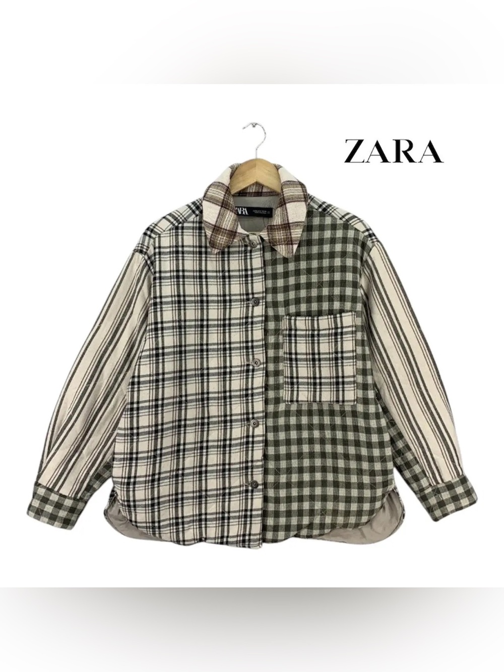 Zara Multi Plaid Gingham Quilted Flannel Jacket